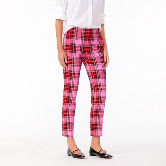 J.CREW Cameron Parke Tartan pink Plaid Pants Size 10P - Picture 2 of 6